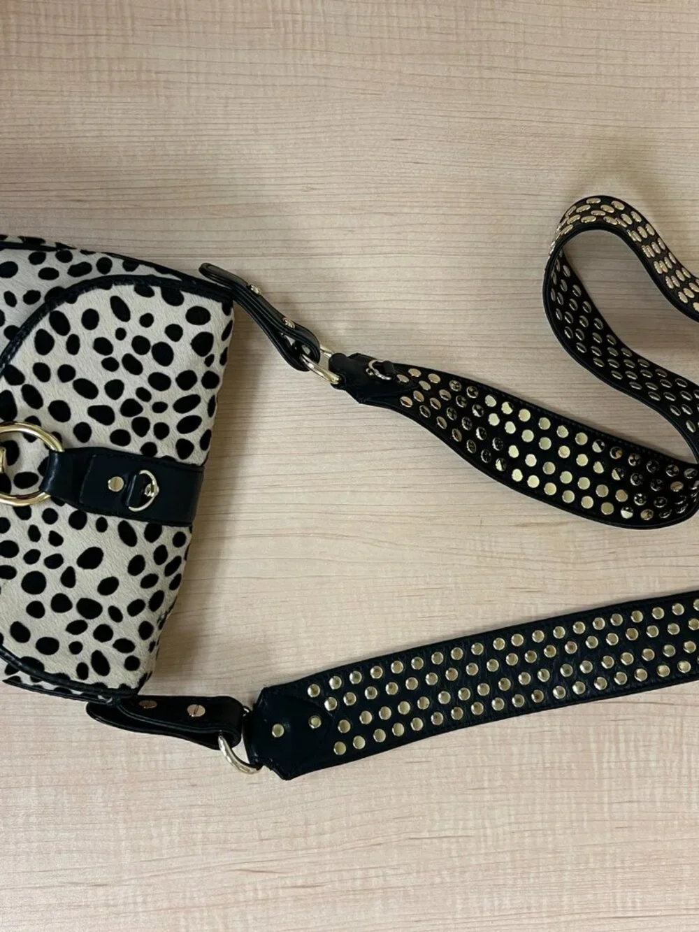 Rebecca Minkoff Pony Hair Dalmatian Print Crossbody Bag Gold Hardware - Picture 13 of 14